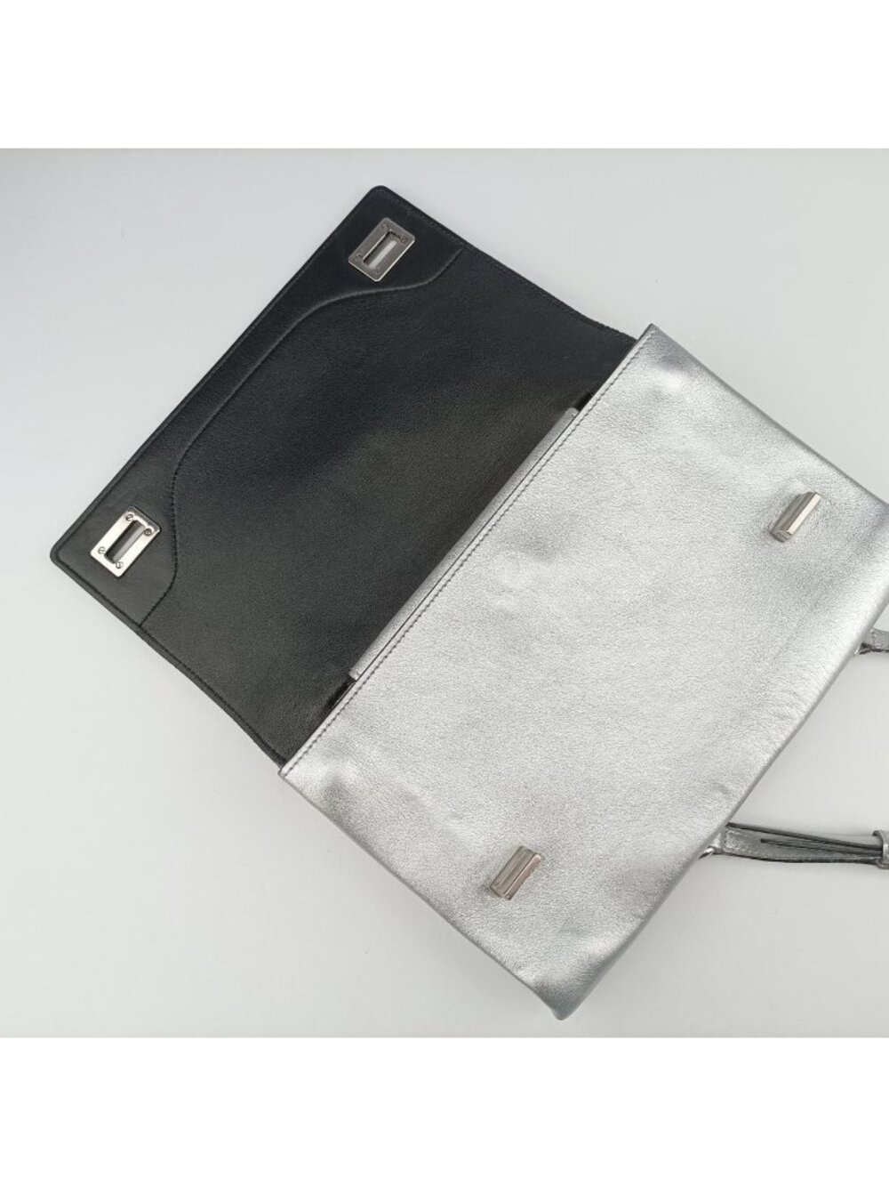 Prada Half Flap Double Silver Leather Bag 25 - Picture 12 of 16